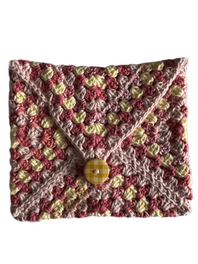 Crochet Envelope Tablet Sleeve in Pink, Cream & Yellow - 100% Cotton